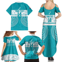New Zealand Silver Fern Cricket Custom Family Matching Summer Maxi Dress and Hawaiian Shirt Black Cap Teal Maori Pattern LT14 - Polynesian Pride