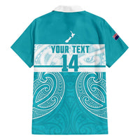 New Zealand Silver Fern Cricket Custom Hawaiian Shirt Black Cap Teal Maori Pattern - Polynesian Pride