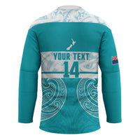 New Zealand Silver Fern Cricket Custom Hockey Jersey Black Cap Teal Maori Pattern - Polynesian Pride