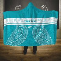 New Zealand Silver Fern Cricket Custom Hooded Blanket Black Cap Teal Maori Pattern - Polynesian Pride
