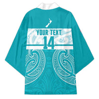 New Zealand Silver Fern Cricket Custom Kimono Black Cap Teal Maori Pattern - Polynesian Pride