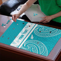 New Zealand Silver Fern Cricket Custom Puzzle Black Cap Teal Maori Pattern - Polynesian Pride