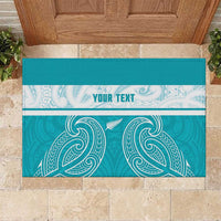 New Zealand Silver Fern Cricket Custom Rubber Doormat Black Cap Teal Maori Pattern - Polynesian Pride