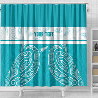 New Zealand Silver Fern Cricket Custom Shower Curtain Black Cap Teal Maori Pattern - Polynesian Pride