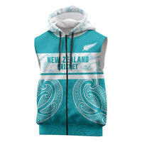 New Zealand Silver Fern Cricket Custom Sleeveless Zip Hoodie Black Cap Teal Maori Pattern LT14 Teal - Polynesian Pride
