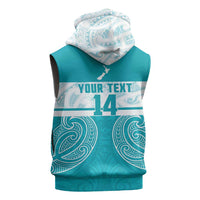 New Zealand Silver Fern Cricket Custom Sleeveless Zip Hoodie Black Cap Teal Maori Pattern LT14 - Polynesian Pride