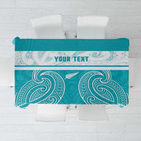 New Zealand Silver Fern Cricket Custom Tablecloth Black Cap Teal Maori Pattern - Polynesian Pride