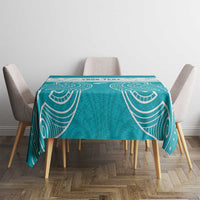 New Zealand Silver Fern Cricket Custom Tablecloth Black Cap Teal Maori Pattern - Polynesian Pride