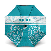 New Zealand Silver Fern Cricket Custom Umbrella Black Cap Teal Maori Pattern - Polynesian Pride