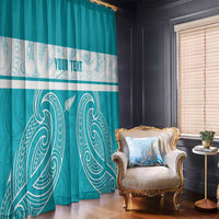 New Zealand Silver Fern Cricket Custom Window Curtain Black Cap Teal Maori Pattern - Polynesian Pride