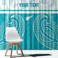 New Zealand Silver Fern Cricket Custom Window Curtain Black Cap Teal Maori Pattern - Polynesian Pride