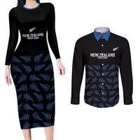 New Zealand Silver Fern Cricket Custom Couples Matching Long Sleeve Bodycon Dress and Long Sleeve Button Shirt Black Cap T20 Version - Polynesian Pride