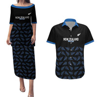 New Zealand Silver Fern Cricket Custom Couples Matching Puletasi and Hawaiian Shirt Black Cap T20 Version - Polynesian Pride