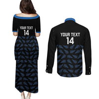 New Zealand Silver Fern Cricket Custom Couples Matching Puletasi and Long Sleeve Button Shirt Black Cap T20 Version LT14 - Polynesian Pride