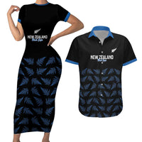 New Zealand Silver Fern Cricket Custom Couples Matching Short Sleeve Bodycon Dress and Hawaiian Shirt Black Cap T20 Version - Polynesian Pride