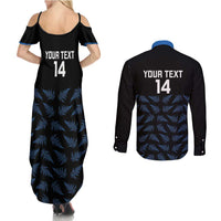 New Zealand Silver Fern Cricket Custom Couples Matching Summer Maxi Dress and Long Sleeve Button Shirt Black Cap T20 Version - Polynesian Pride