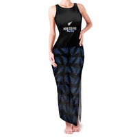 New Zealand Silver Fern Cricket Custom Family Matching Tank Maxi Dress and Hawaiian Shirt Black Cap T20 Version LT14 Mom's Dress Black - Polynesian Pride