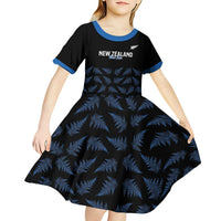 New Zealand Silver Fern Cricket Custom Kid Short Sleeve Dress Black Cap T20 Version LT14 - Polynesian Pride