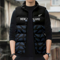 New Zealand Silver Fern Cricket Custom Sleeveless Puffer Jacket Black Cap T20 Version - Polynesian Pride