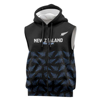 New Zealand Silver Fern Cricket Custom Sleeveless Zip Hoodie Black Cap T20 Version LT14 Black - Polynesian Pride