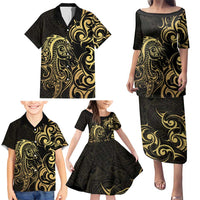 Gold And Black Aotearoa Horse Racing Family Matching Puletasi and Hawaiian Shirt NZ Maori Pattern LT14 - Polynesian Pride