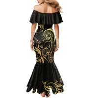 Gold And Black Aotearoa Horse Racing Mermaid Dress NZ Maori Pattern LT14 - Polynesian Pride