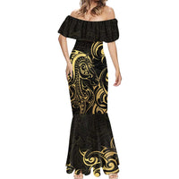 Gold And Black Aotearoa Horse Racing Mermaid Dress NZ Maori Pattern LT14 - Polynesian Pride