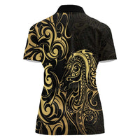Gold And Black Aoteara Horse Racing Women Polo Shirt NZ Maori Pattern