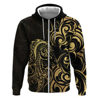 Gold And Black Aotearoa Horse Racing Zip Hoodie NZ Maori Pattern LT14 Zip Hoodie Black - Polynesian Pride