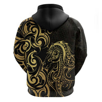 Gold And Black Aotearoa Horse Racing Zip Hoodie NZ Maori Pattern LT14 - Polynesian Pride