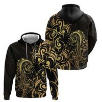 Gold And Black Aotearoa Horse Racing Zip Hoodie NZ Maori Pattern LT14 - Polynesian Pride