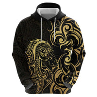 Gold And Black Aotearoa Horse Racing Zip Hoodie NZ Maori Pattern LT14 - Polynesian Pride