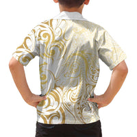 Gold And White Aotearoa Horse Racing Family Matching Off Shoulder Maxi Dress and Hawaiian Shirt NZ Maori Pattern LT14 - Polynesian Pride