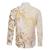Gold And White Aotearoa Horse Racing Family Matching Off Shoulder Maxi Dress and Hawaiian Shirt NZ Maori Pattern LT14 - Polynesian Pride