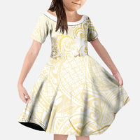 Gold And White Aotearoa Horse Racing Family Matching Summer Maxi Dress and Hawaiian Shirt NZ Maori Pattern LT14 Daughter's Dress White - Polynesian Pride