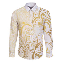 Gold And White Aotearoa Horse Racing Family Matching Summer Maxi Dress and Hawaiian Shirt NZ Maori Pattern LT14 Dad's Shirt - Long Sleeve White - Polynesian Pride