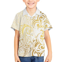 Gold And White Aotearoa Horse Racing Family Matching Summer Maxi Dress and Hawaiian Shirt NZ Maori Pattern LT14 Son's Shirt White - Polynesian Pride