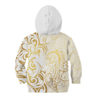 Gold And White Aoteara Horse Racing Kid Hoodie NZ Maori Pattern