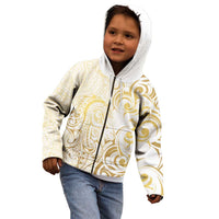 Gold And White Aoteara Horse Racing Kid Hoodie NZ Maori Pattern