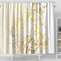Gold And White Aotearoa Horse Racing Shower Curtain NZ Maori Pattern LT14 - Polynesian Pride