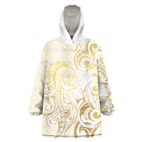 Gold And White Aoteara Horse Racing Wearable Blanket Hoodie NZ Maori Pattern