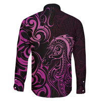 Pink Aotearoa Horse Racing Family Matching Off Shoulder Short Dress and Hawaiian Shirt NZ Maori Pattern LT14 - Polynesian Pride