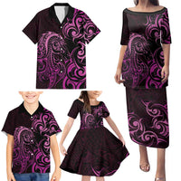 Pink Aotearoa Horse Racing Family Matching Puletasi and Hawaiian Shirt NZ Maori Pattern LT14 - Polynesian Pride