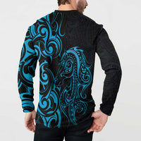 Blue Aotearoa Horse Racing Button Sweatshirt NZ Maori Pattern LT14 - Polynesian Pride
