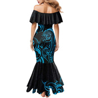 Blue Aotearoa Horse Racing Family Matching Mermaid Dress and Hawaiian Shirt NZ Maori Pattern LT14 - Polynesian Pride