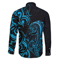Blue Aotearoa Horse Racing Family Matching Off Shoulder Maxi Dress and Hawaiian Shirt NZ Maori Pattern LT14 - Polynesian Pride