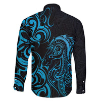 Blue Aotearoa Horse Racing Family Matching Short Sleeve Bodycon Dress and Hawaiian Shirt NZ Maori Pattern LT14 - Polynesian Pride