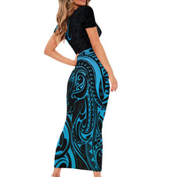 Blue Aotearoa Horse Racing Family Matching Short Sleeve Bodycon Dress and Hawaiian Shirt NZ Maori Pattern LT14 - Polynesian Pride