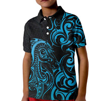 Blue Aotearoa Horse Racing Kid Polo Shirt NZ Maori Pattern LT14 Kid Blue - Polynesian Pride