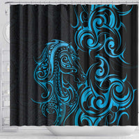 Blue Aotearoa Horse Racing Shower Curtain NZ Maori Pattern LT14 - Polynesian Pride